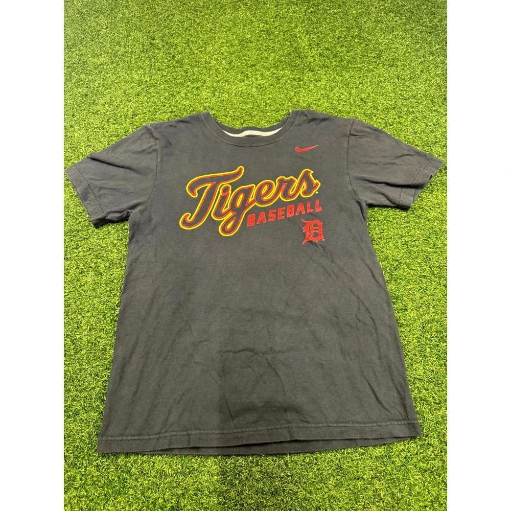 Nike Detroit Tigers Baseball Team T Shirt Mens‎ S Black Regular Fit Swoosh Logo